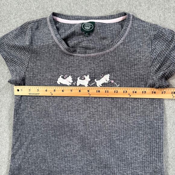 Laura Ashley Ribbed Puppy Tee Shirt Women's Medium Gray Cap Sleeve Y2k Scotties - Picture 6 of 8